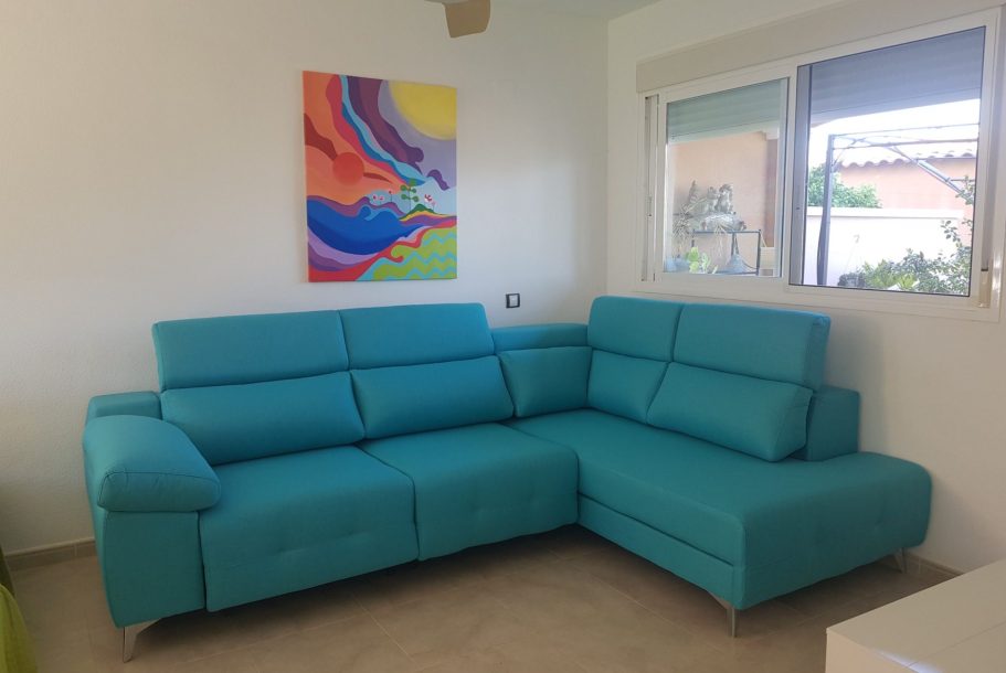 Sofá 3 plazas + chaiselongue terminal 290x200 (vista de frente derecha) Tapicería Bunner C/18 Turquesa